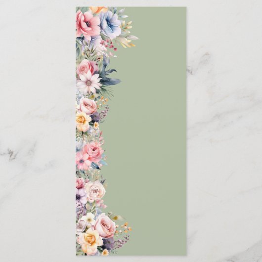 Sage Green Kleurrijke Wildflowers Wedding Menu (Achterkant)
