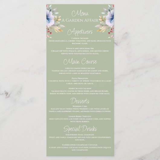 Sage Green Kleurrijke Wildflowers Wedding Menu (Voorkant)