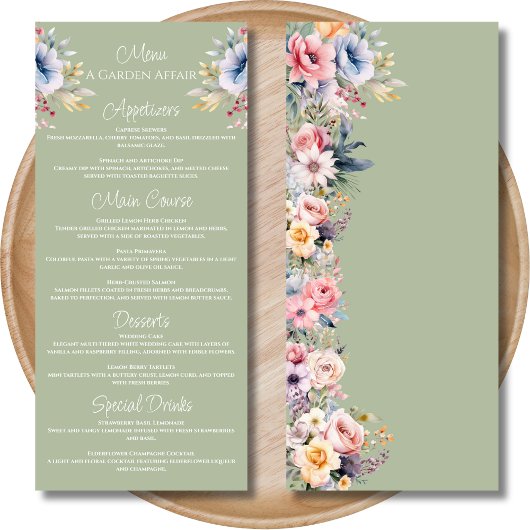 Sage Green Kleurrijke Wildflowers Wedding Menu