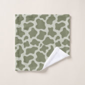 Sage Green Koe Print Bad Handdoek (Wasdoekje)
