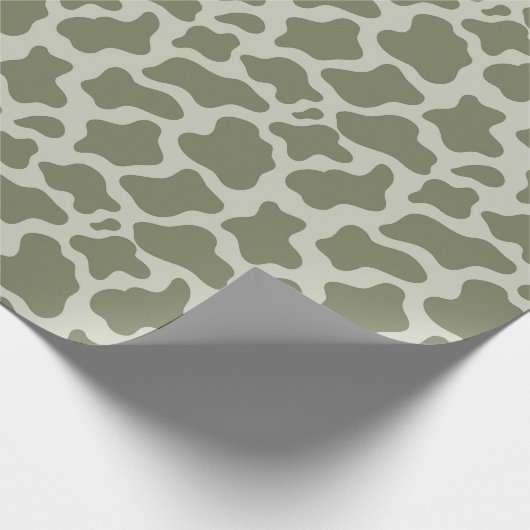 Sage Green Koe Print Cadeaupapier (Hoek)