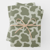 Sage Green Koe Print Inpakpapier Vel (In situ)