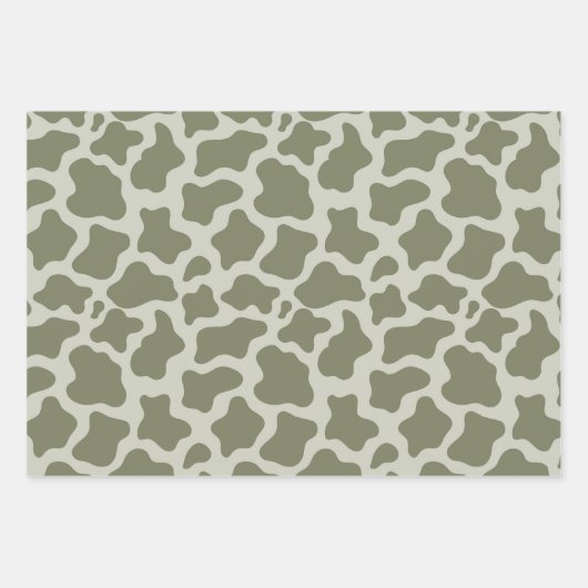 Sage Green Koe Print Inpakpapier Vel (Voorkant)