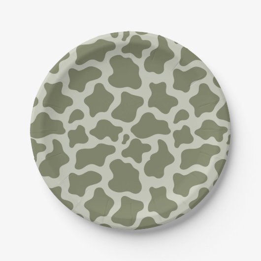 Sage Green Koe Print Papieren Bordje (Voorkant)