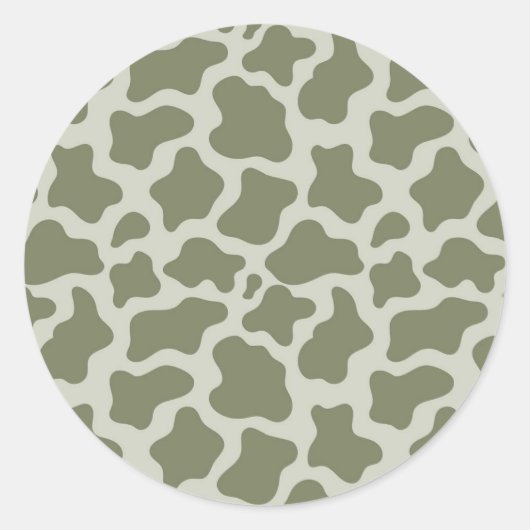 Sage Green Koe Print Ronde Sticker (Voorkant)