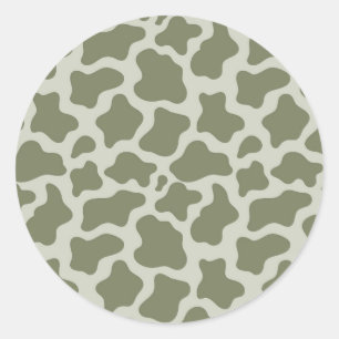 Sage Green Koe Print Ronde Sticker