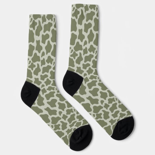 Sage Green Koe Print Sokken (Rechts)