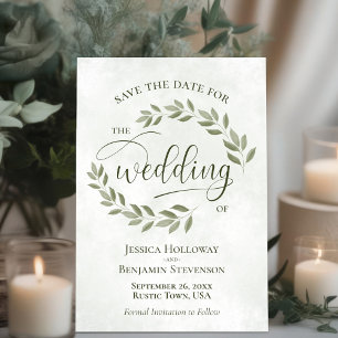 Sage Green laat elegante moderne scriptbruiloft ac Save The Date