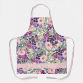 Sage Green laat Paarse roze bloemen keuken Schort (Voorkant)