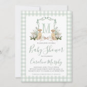 Sage Green Lab Baby shower Preppy Gingham Kaart (Voorkant)