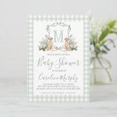 Sage Green Lab Baby shower Preppy Gingham Kaart (Staand voorkant)
