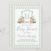 Sage Green Lab Baby shower Preppy Gingham Kaart (Voorkant / Achterkant)