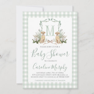 Sage Green Lab Baby shower Preppy Gingham Kaart
