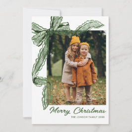 Sage Green Lace Christmas Bow Ribbon 2 Photo Feestdagenkaart