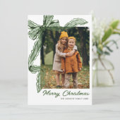 Sage Green Lace Christmas Bow Ribbon 2 Photo Feestdagenkaart (Staand voorkant)