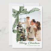Sage Green Lace Christmas Bow Ribbon 2 Photo Feestdagenkaart (Voorkant)
