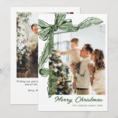 Sage Green Lace Christmas Bow Ribbon 2 Photo Feestdagenkaart (Voorkant / Achterkant)
