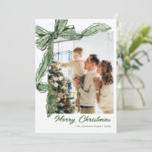 Sage Green Lace Christmas Bow Ribbon 2 Photo Feestdagenkaart (Staand voorkant)