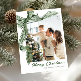 Sage Green Lace Christmas Bow Ribbon 2 Photo Feestdagenkaart