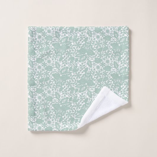 Sage Green Lace Design BATHROOM TOWEL SET Bad Handdoek (Wasdoekje)