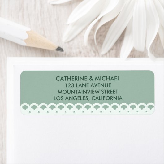 Sage Green Lace Pattern Elegant Classic Wedding Etiket (Insitu)
