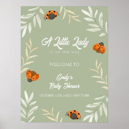Sage Green Ladybug Greenery Baby shower Welkom Poster