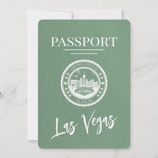 Sage Green Las Vegas Passport Wedding Kaart (Achterkant)