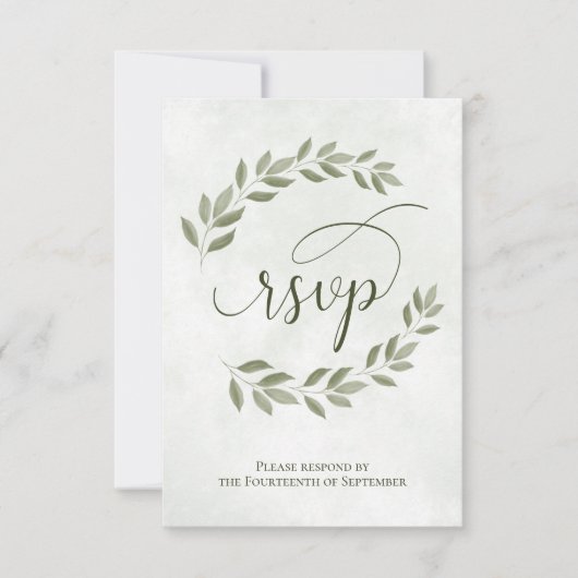 Sage Green Laurel Leaves Rustic Wedding RSVP Kaartje (Voorkant)
