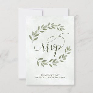 Sage Green Laurel Leaves Rustic Wedding RSVP Kaartje