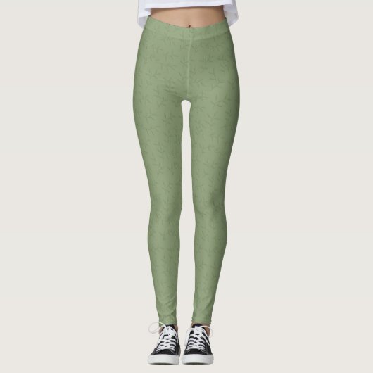 Sage Green Leaf geborduurde Leggings (Voorkant)