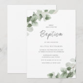Sage Green Leaf Modern Boy of Girl Baptism Kaart (Voorkant / Achterkant)