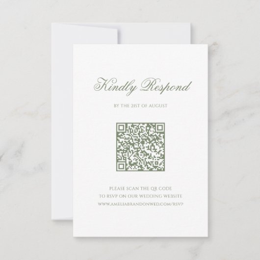 Sage Green Leaf Monogram Crest QR Code Huwelijk RSVP Kaartje (Voorkant)