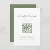 Sage Green Leaf Monogram Crest QR Code Huwelijk RSVP Kaartje (Voorkant / Achterkant)