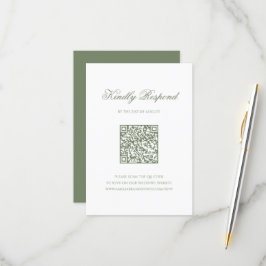 Sage Green Leaf Monogram Crest QR Code Huwelijk RSVP Kaartje