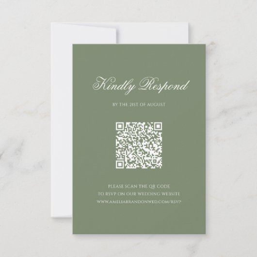 Sage Green Leaf Monogram Crest QR Code Huwelijk RSVP Kaartje (Voorkant)