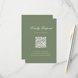 Sage Green Leaf Monogram Crest QR Code Huwelijk RSVP Kaartje