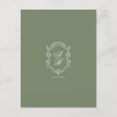 Sage Green Leaf Monogram Crest Wedding Details Informatiekaartje (Achterkant)