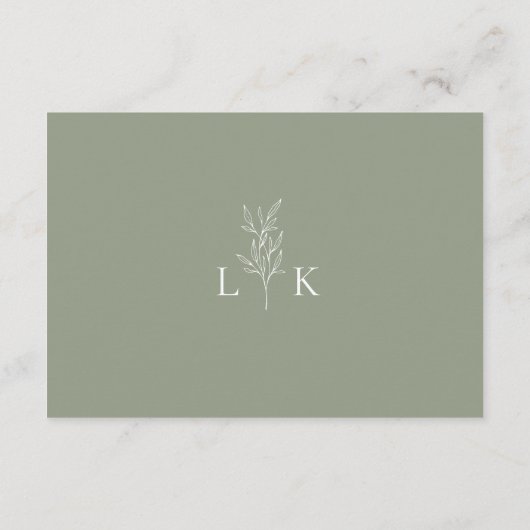 Sage Green Leaf Monogram Huwelijk QR Code Details Informatiekaartje (Achterkant)