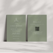 Sage Green Leaf Monogram QR Code Huwelijk Kaart