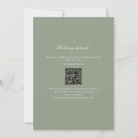Sage Green Leaf Monogram QR Code Huwelijk Kaart (Achterkant)