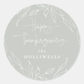 Sage Green Leaf Motif Personalized Thanksgiving Ronde Sticker (Voorkant)