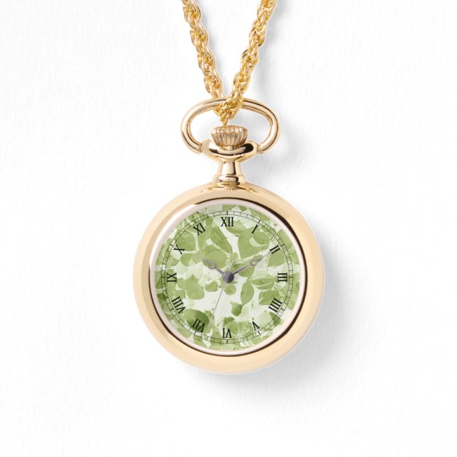Sage Green Leaf Pattern,  geïnspireerd Horloge (Voorkant)
