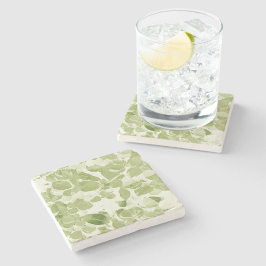 Sage Green Leaf Pattern, geïnspireerd Stenen Onderzetter (Zijkant)
