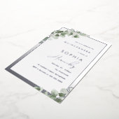 Sage Green Leaf & Silver Elegant Quinceanera Party Folie Uitnodiging (Gedraaid)
