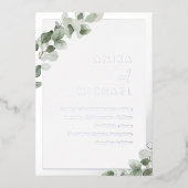 Sage Green Leaf & Silver Elegant Wedding Folie Uitnodiging (Voorkant)