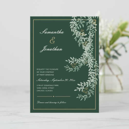 Sage Green Leaf Vines | Smaragdgroene bruiloft Kaart (Staand voorkant)