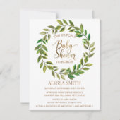 Sage Green Leaf Wreated White Gold Baby shower Kaart (Voorkant)