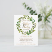 Sage Green Leaf Wreated White Gold Baby shower Kaart (Staand voorkant)