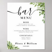 Sage Green Leafs Bar Menu Trouwhandtekening Drink Poster (Voorkant)