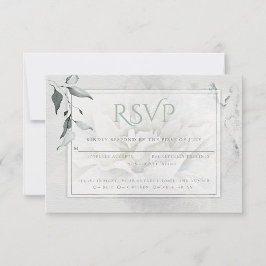 Sage Green Leafy Alabaster Dahlia Waterverf Wash RSVP Kaartje (Voorkant)